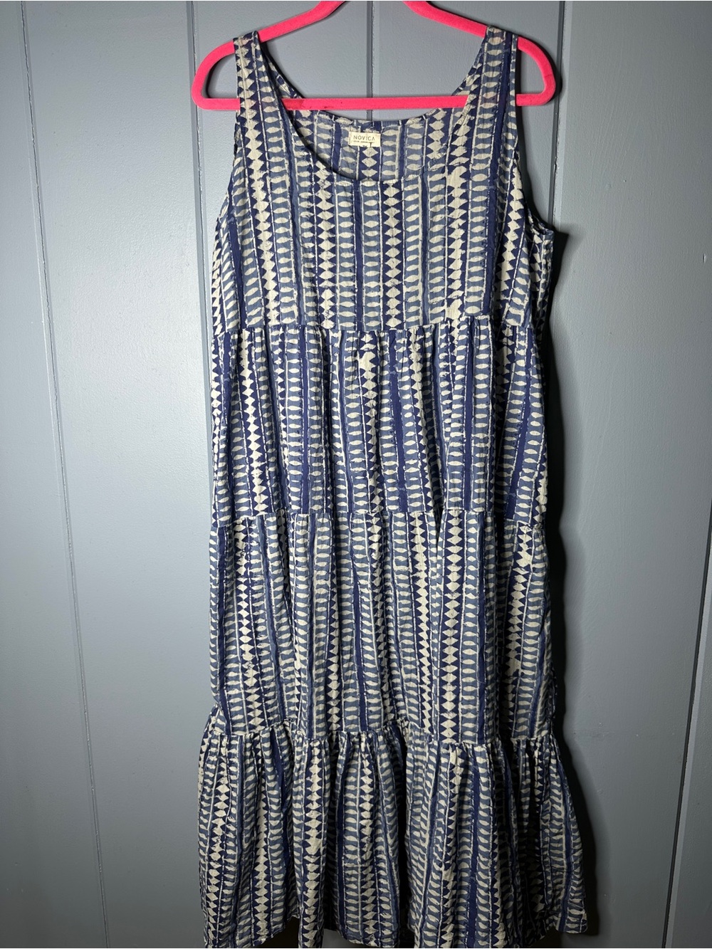 NOVICA Women’s Navy and White Tiered Dress XL